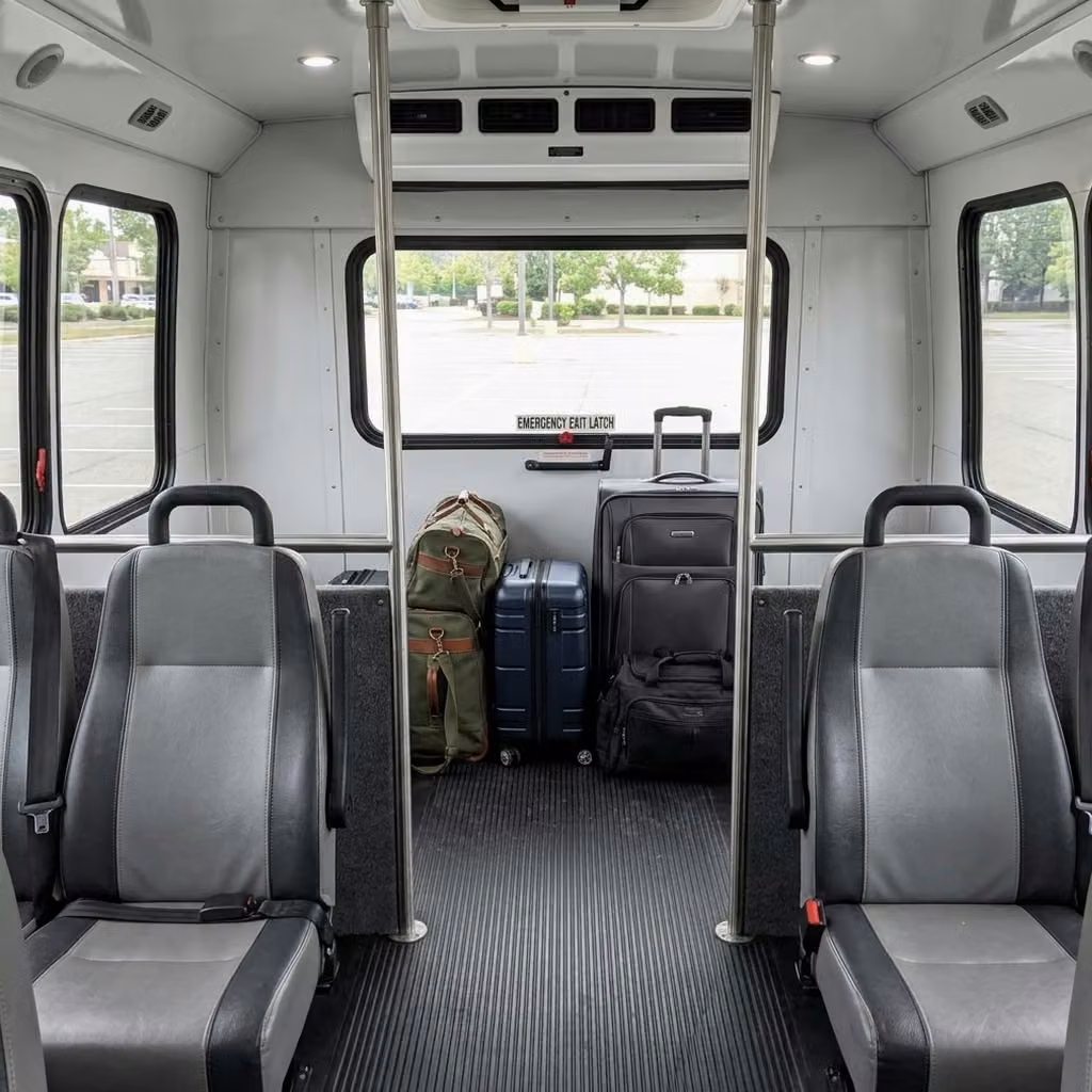 san dimas 28 passenger minibus luggage area