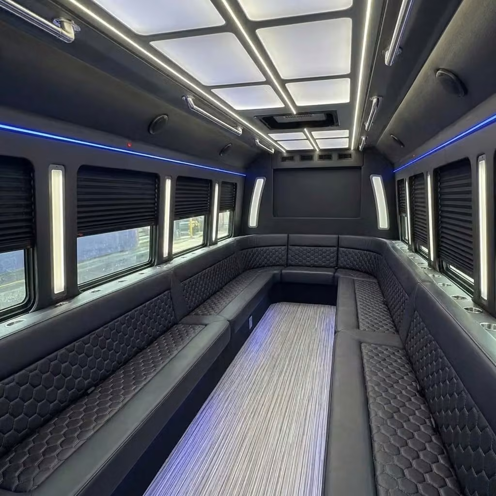 san dimas party bus wraparound seating