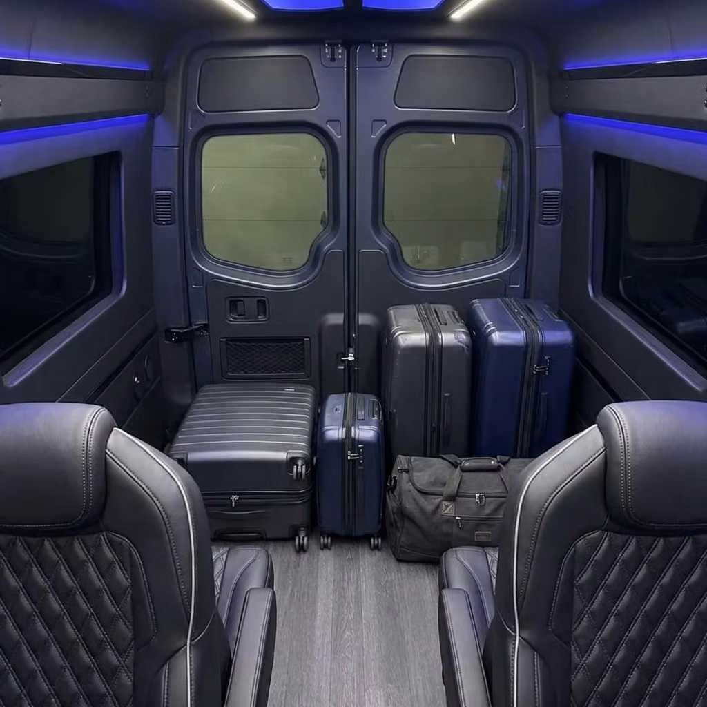san dimas sprinter van rental with driver luggage area